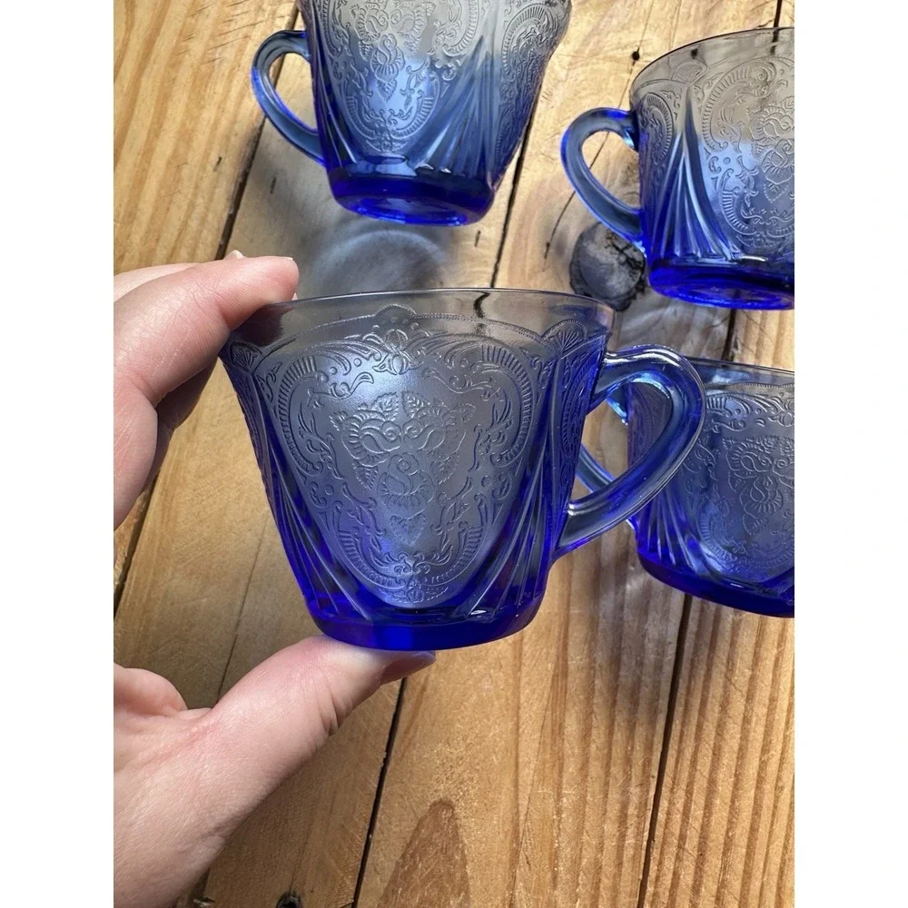 Vintage Depression Hazel Atlas Royal‎ Lace Cobalt Blue Cup Set Of 4
